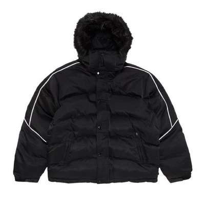 Supreme x Jordan Puffer Jacket Black Faux Fur Hood Size Large Reflective - Image 1 of 3