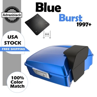 Paquete de equipaje maletero Blue Burst Chopped Tour Pak para Harley Touring 1997+ Foto 1 de 4