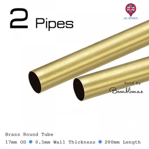 2 Pack, Brass Round Tube 17mm OD 0.5mm Wall Thickness 200mm Length Pipe Tubing - Picture 1 of 6