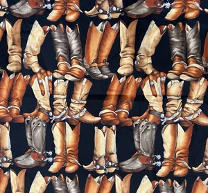 1 1/2 YDS Alexander Henry Cowboy Boots print cotton fabric - brown black beige - Picture 1 of 4