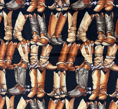 1 1/2 YDS Alexander Henry Cowboy Boots print cotton fabric - brown black beige - Image 1 of 4