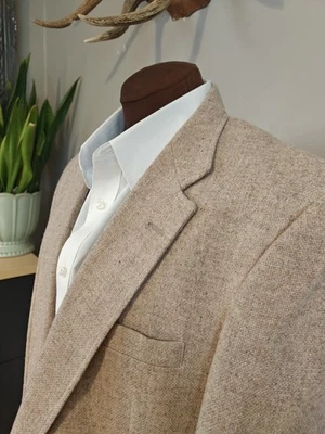 🇺🇲 Abrigo Deportivo De Colección Haggar Imperial Para Hombres 44L Beige Dos Botones Lana Hecho en EE. UU. Foto 1 de 4