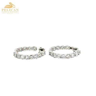 Lab Grown Gold-Diamond Hoop Earrings 2.03 Carat T.W. 14K White Gold  (PBR113947) - Image 1 of 2