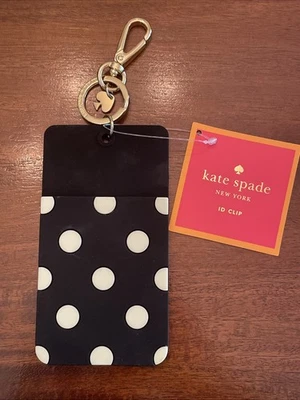 Portatarjetas de identificación Kate Spade pequeño delgado cuero negro lunares clip dorado Foto 1 de 2