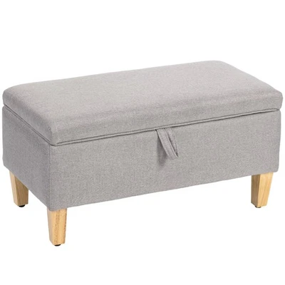 HOMCOM Linen Storage Ottoman Storage Box with Rubberwood Legs, Light Grey - Image 1 of 4