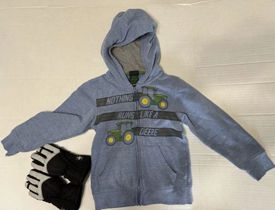 Boys Size 5 John Deere Zip Up Hoodie With Winter Gloves - Image 1 of 4