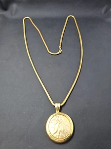 Vintage Goldtone Hugging Cherubs Pendant Snake Chain Necklace, 36" - Picture 1 of 7