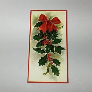 Tarjeta de Navidad vintage Hallmark Canadá años 60 arco rojo acebo bayas - Imagen 1 de 3