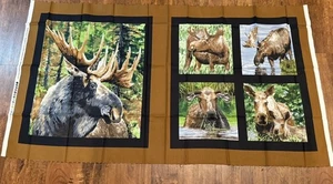 Exclusively Quilters Fabric MOOSE COUNTRY Panel Wildlife Nature 24 x 44” - Picture 1 of 4