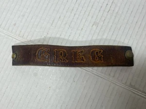 Vintage Tooled Leather Name Bracelet Cuff Stamped GREG Handmade Rustic Brown - Picture 1 of 9