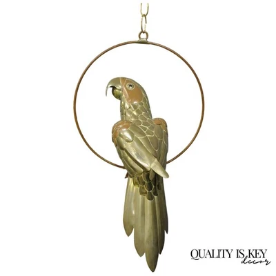 Vintage Sergio Bustamante Style Brass & Copper Parrot Swing Hanging Sculpture - Image 1 of 4