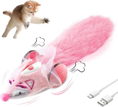 Migipaws Automatic & Plush Interactive Rechargeable Moving Mouse Cat Toy. Pink