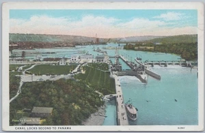 Kanalschleusen zweite nach Panama, Seattle WA, Curt Teich weiße Grenze Postkarte - Bild 1 von 2