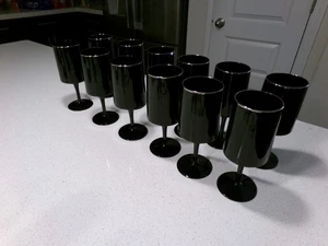 LENOX VENTURE BLACK PLATINUM LOT OF 12 WATER GLASSES GOBLETS - Picture 1 of 2