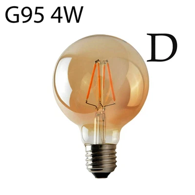 LED Bulb G95 Amber Glass Metal 4W E27 Vintage Edison Filament 2700K Dimmable UK - Image 1 of 4