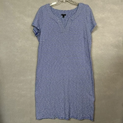Talbots Women's Dress Blue White Striped Short Sleeve V Neck Cotton Casual - Image 1 of 4