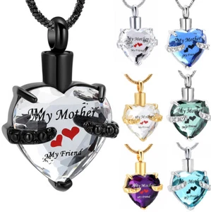 My Mother My Friend Heart Urn Pendant Mom Memorial Cremation Jewelry for Ashes - Picture 1 of 9