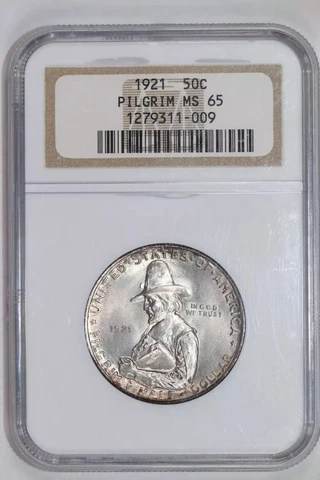 1921 PILGRIM SILVER COMMEMORATIVE HALF DOLLAR NGC MS65 - ORIGINAL, PQ! Cover