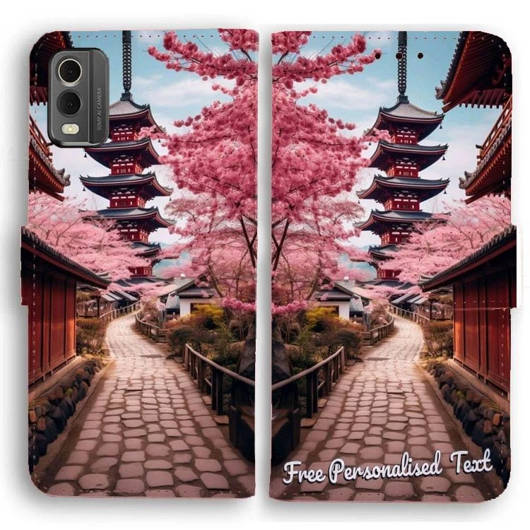 Personalised Text Wallet Phone Cover For LG Series - Japan Sakura Cherry Blossom - Image 1 of 1