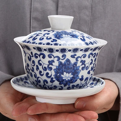 320ml Big Tureen Porcelain Gaiwan Chinese Tea Set Ceramic Tea Cup Bowl Saucer - Image 1 of 4