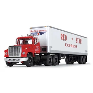 1:64 RED FORD LT 9000 Day Cab & Vintage Trailer Fallen Flag #43 - Picture 1 of 3