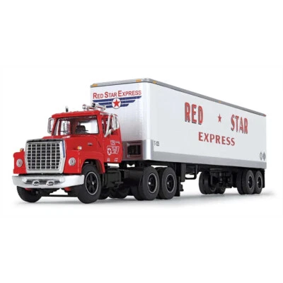 1:64 RED FORD LT 9000 Day Cab & Vintage Trailer Fallen Flag #43 - Image 1 of 3
