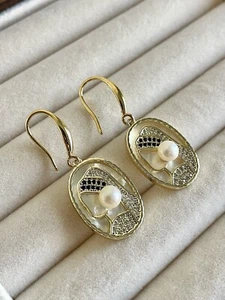 Gold Plated Natural Freshwater Baroque Pearl Hoop Huggie Drop Earrings - Picture 1 of 5