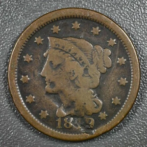 Centavo grande Liberty 1849 G cabello trenzado centavo de cobre americano moneda de EE. UU. - Imagen 1 de 2
