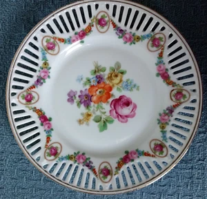 Bavaria ~ 6" White Porcelain SMALL PLATE ~ Reticulated Border ~ Rose Motif - Picture 1 of 4