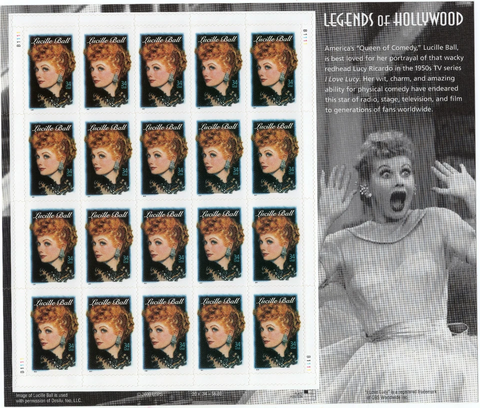Scott #3523 Lucille Ball (Legends of Hollywood) Stamps Sheet of 20 Stamps - MNH - Image 1 of 1