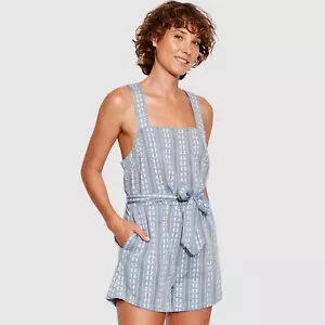 Seafolly Splendour Dobby Romper Size XL Stripe Floral Chambray Tie Waist NWT - Picture 1 of 11