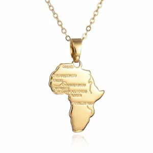 Gold Africa Necklace Pendant & 22 Inch Chain Rasta Reggae Afro Black African - Picture 1 of 1