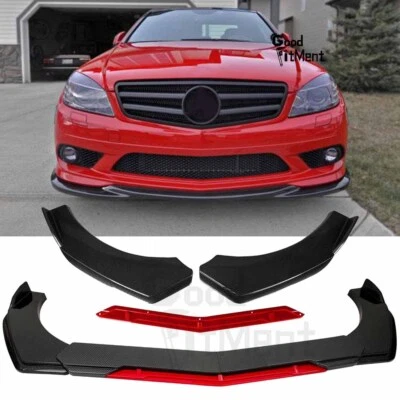 For Mercedes Benz C300 C350 W204 Carbon + Red Front Bumper Lip Spoiler Splitter Foto 1 de 4
