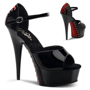 Pleaser Delight-660 Damenschuhe schwarz Stilettoabsatz Plateau Pantolette Knöchelriemen - Bild 1 von 5