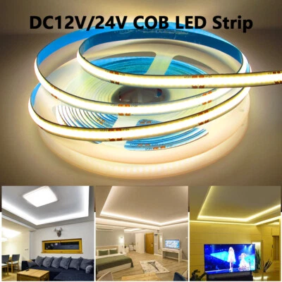 5-100m DC12V 24V Premium COB LED Streifen Stripe warmweiß keine Lichtpunkte Band - Bild 1 von 4