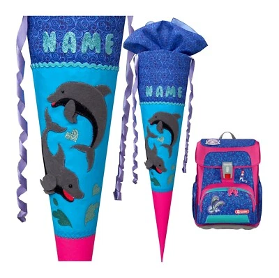 Delphin Schultüte passend zum  Happy Dolphins Step by Step, für Mädchen, genäht - Bild 1 von 4