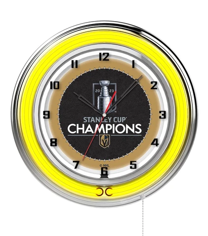 Vegas Golden Knights - 2023 Stanley Cup 19" Double Neon Wall Clock, Chrome Cover