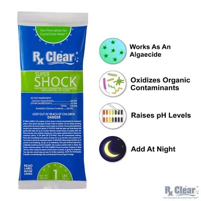 RX CLEAR® Rx Clear 68% Calcium Hypochlorite Super Shock Synergy Sanitizer - 1 lb Bag