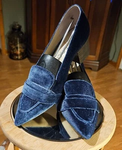 SOLE SOCIETY Karoleena Block Heel Pump 7 M Navy blue Suede pointed Toe - Picture 1 of 10
