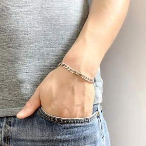 6mm Stainless Steel Bracelet for Men Figaro Chain Silver Jewelry Waterproof - Picture 1 of 7