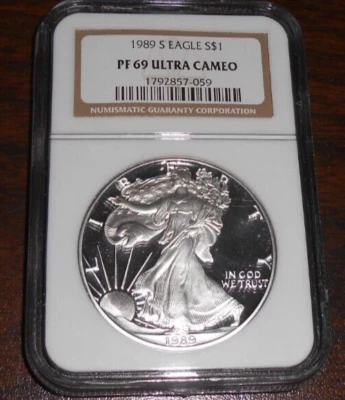 1989 S AMERICAN SILVER EAGLE NGC PF 69 ULTRA CAMEO - NICE!!! - Image 1 of 2