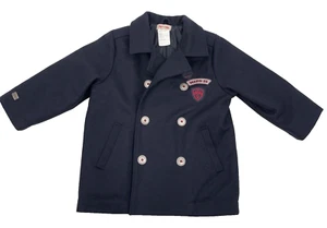 Catimini kids size 4A/102 navy Wool Peacoat zip button Crest logo made in France - Picture 1 of 13