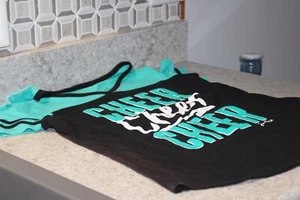 justice Active Cheer sequin Aqua Green Top Shirt Size:14/16 EUC - Picture 1 of 6