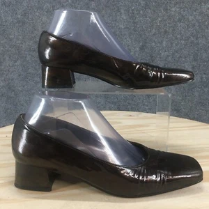Stuart Weitzman Shoes Womens 7.5 B Pump Brown Patent Leather Square Toe Block - Picture 1 of 19