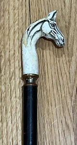 Vintage Wooden Walking Stick With White Horse Head Cane - Picture 1 of 6