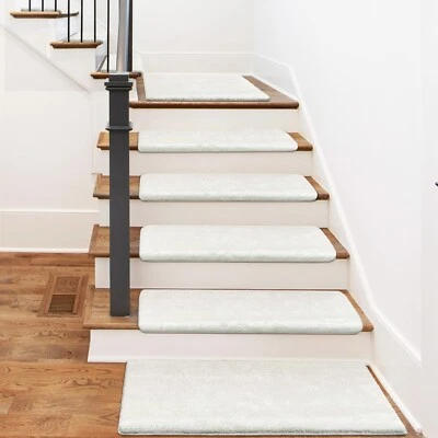 Plush Tape Free Bullnose Carpet Stair Tread Cover 14Pcs+Landing Mat Set PURE ERA - Image 1 of 4