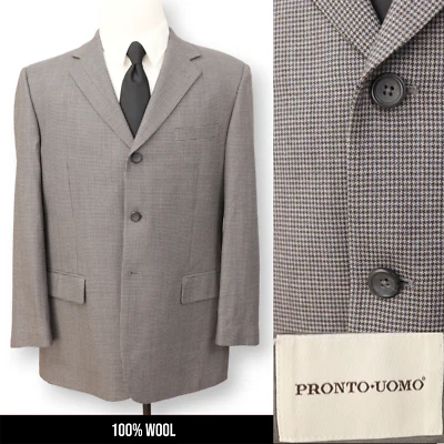 PRONTO UOMO mens gray houndstooth wool sport coat suit jacket blazer 42 43 44 R - Image 1 of 4