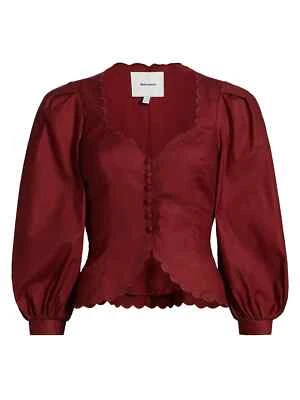 NEW, REFORMATION Elianna Puff Shoulder Scallop Top Size 6 - CHIANTI #T3272 - Image 1 of 4