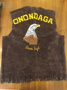 Chaleco De Colección Onondaga Flecos Nativo Americano Águila Valiente Bordado Marrón Chaleco - Imagen 1 de 12