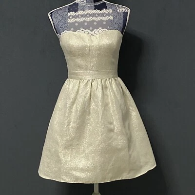 Vestido Aqua Calce y Acampanado Sin Mangas Dorado Pálido Metálico Sin Tirantes Talla 4 Foto 1 de 4